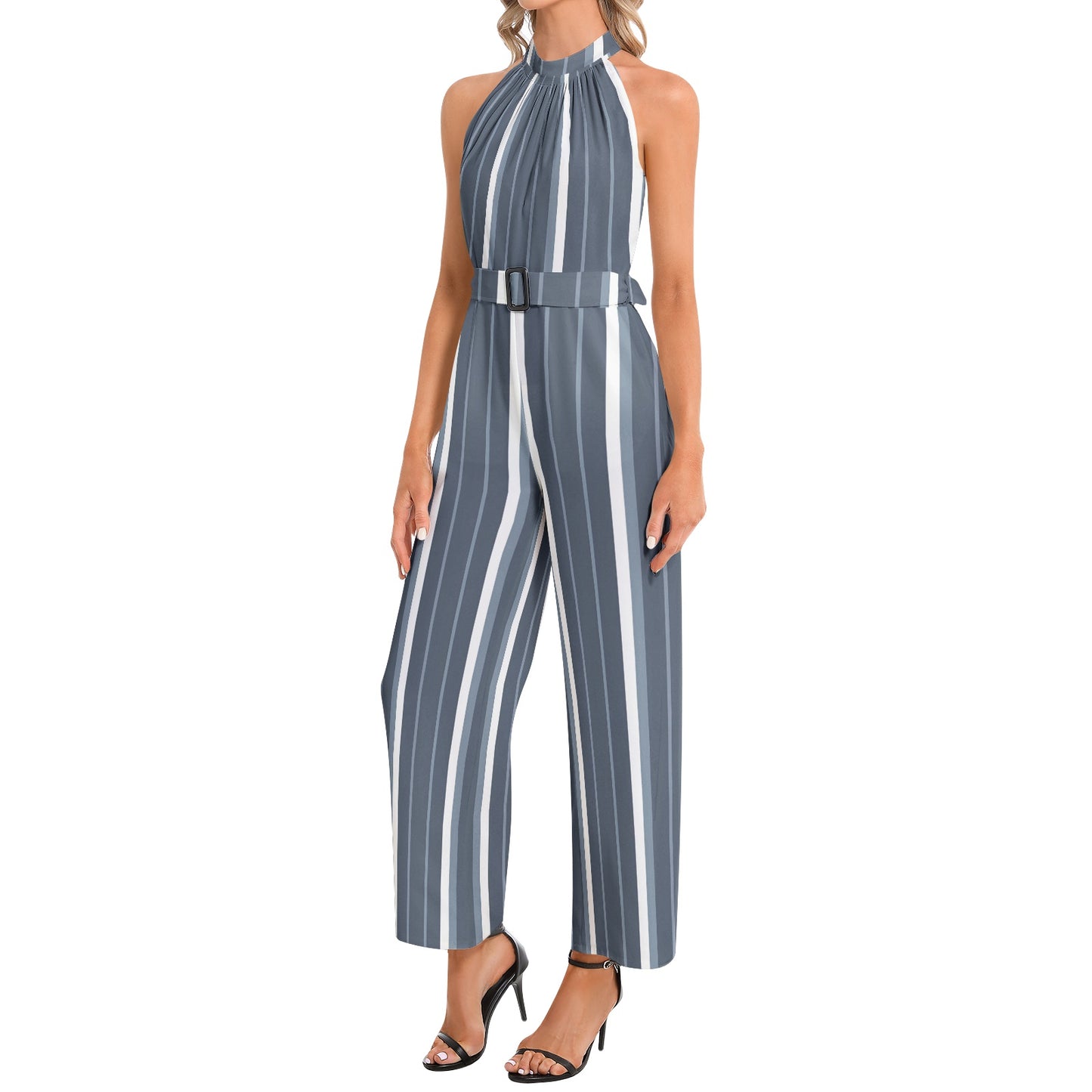 Halter Neck Buckle Belted Jumpsuit