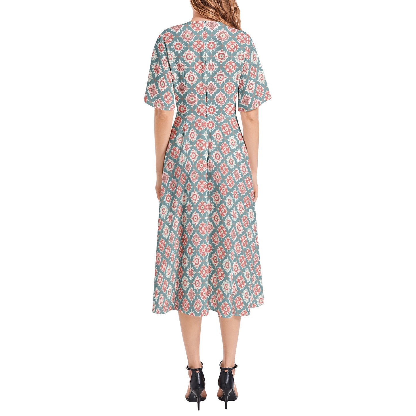 Short Sleeve Waist Folding Midi Dress