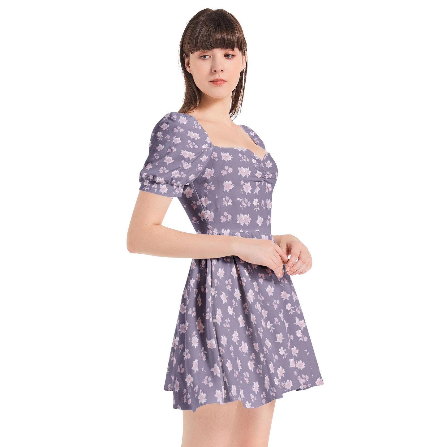 Puff Sleeve Sweetheart Neck Short Dress