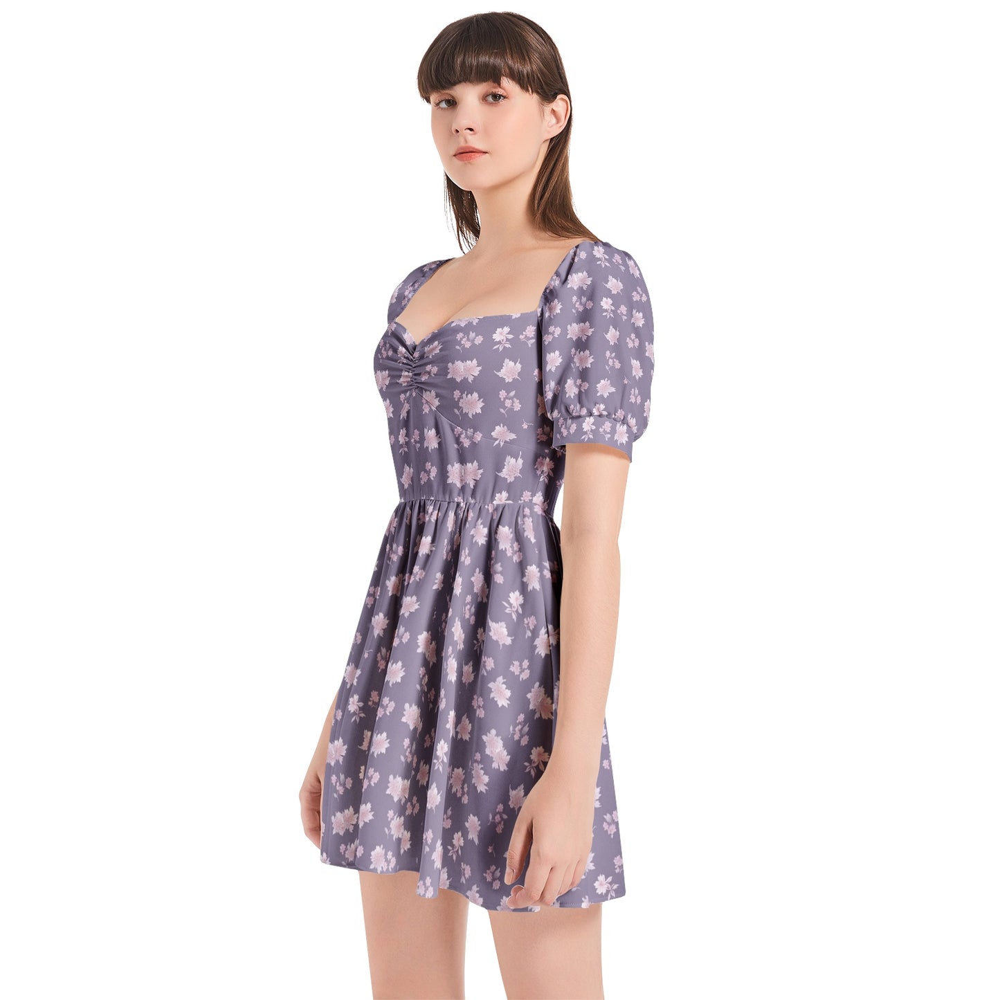 Puff Sleeve Sweetheart Neck Short Dress