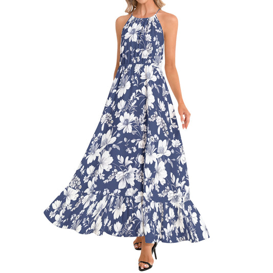 Ruffle Hem Halter Neck Maxi Dress