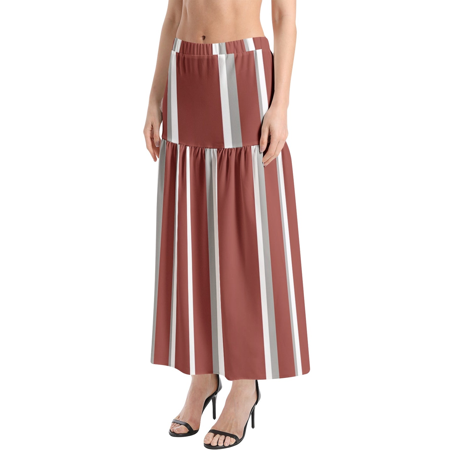 Elastic Waist Ruffle Slit Hem Skirt