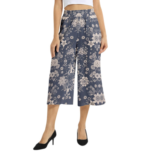 Elastic Waist Capris Wide Leg Pant