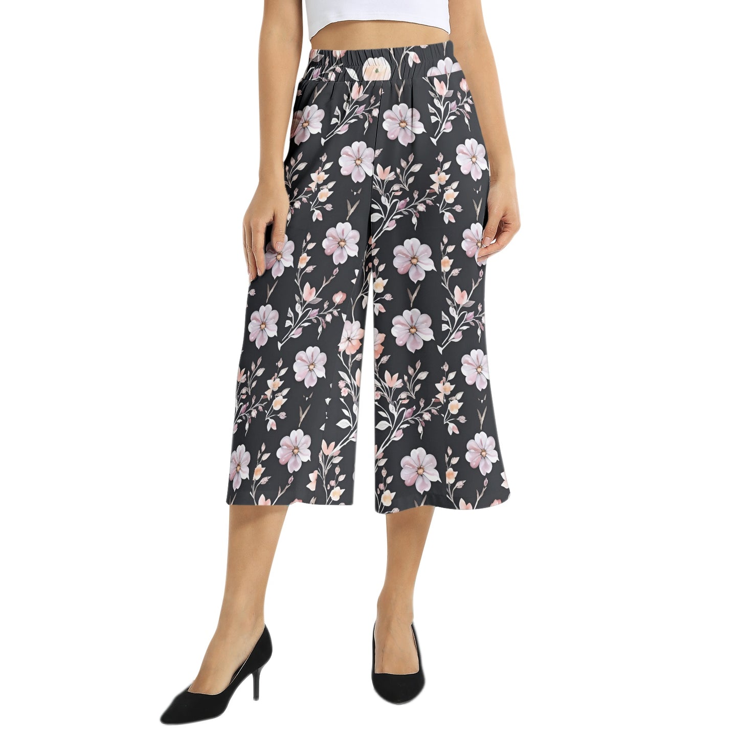 Elastic Waist Capris Wide Leg Pant