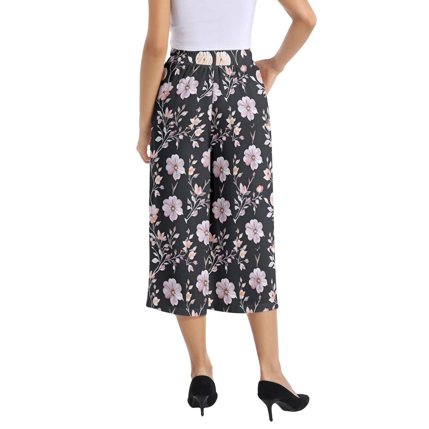 Elastic Waist Capris Wide Leg Pant