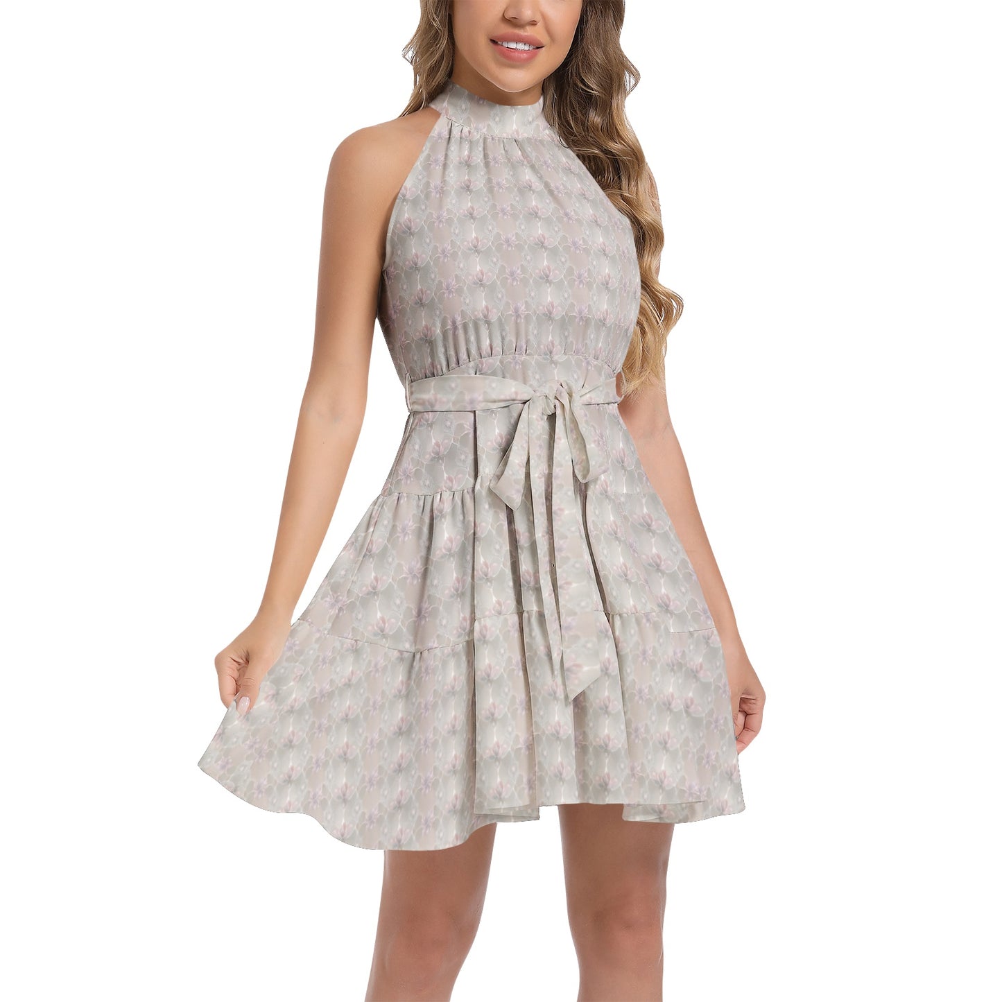 Ruffle Hem Belted Halter Dress