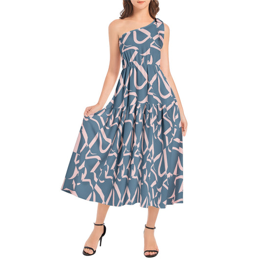 Ruffle Hem One Shoulder Midi Dress