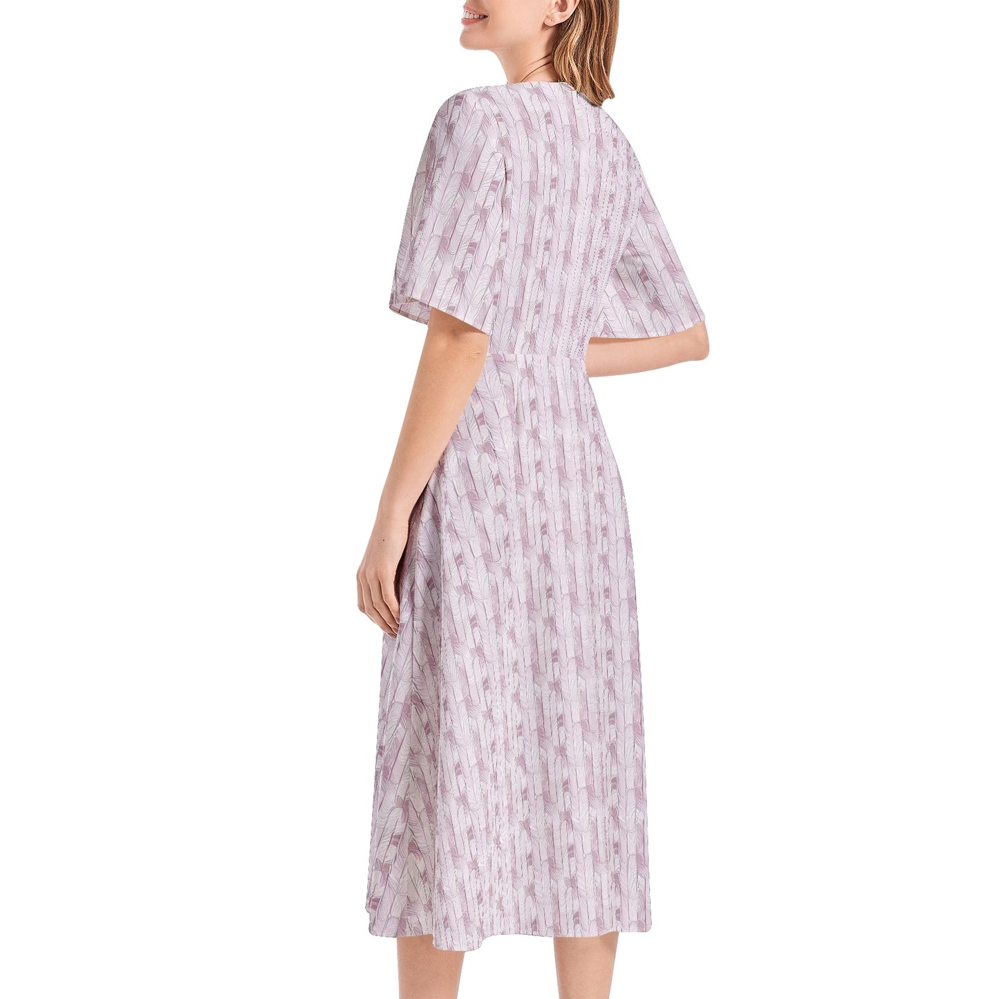 Short Sleeve Waist Folding Midi Dress