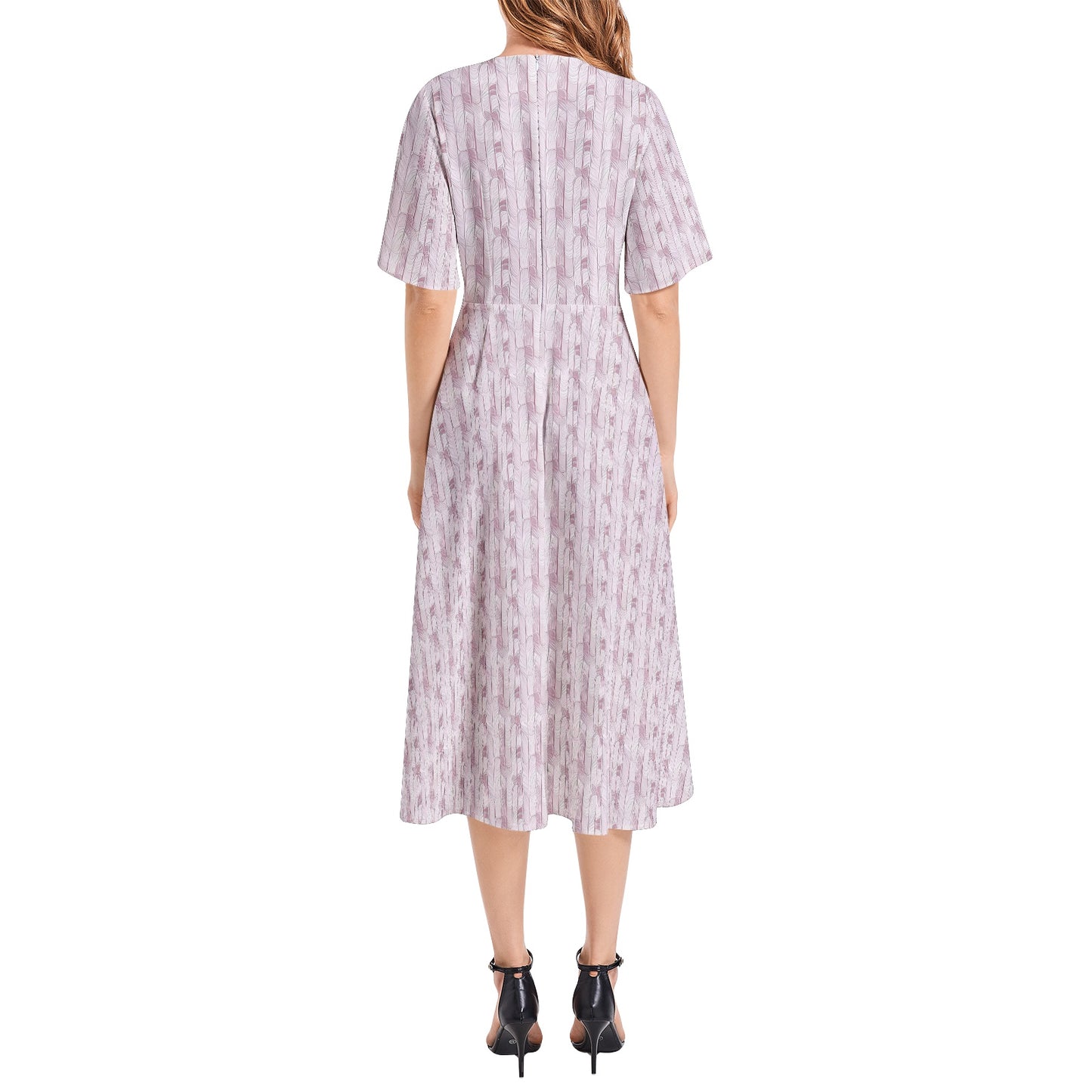 Short Sleeve Waist Folding Midi Dress