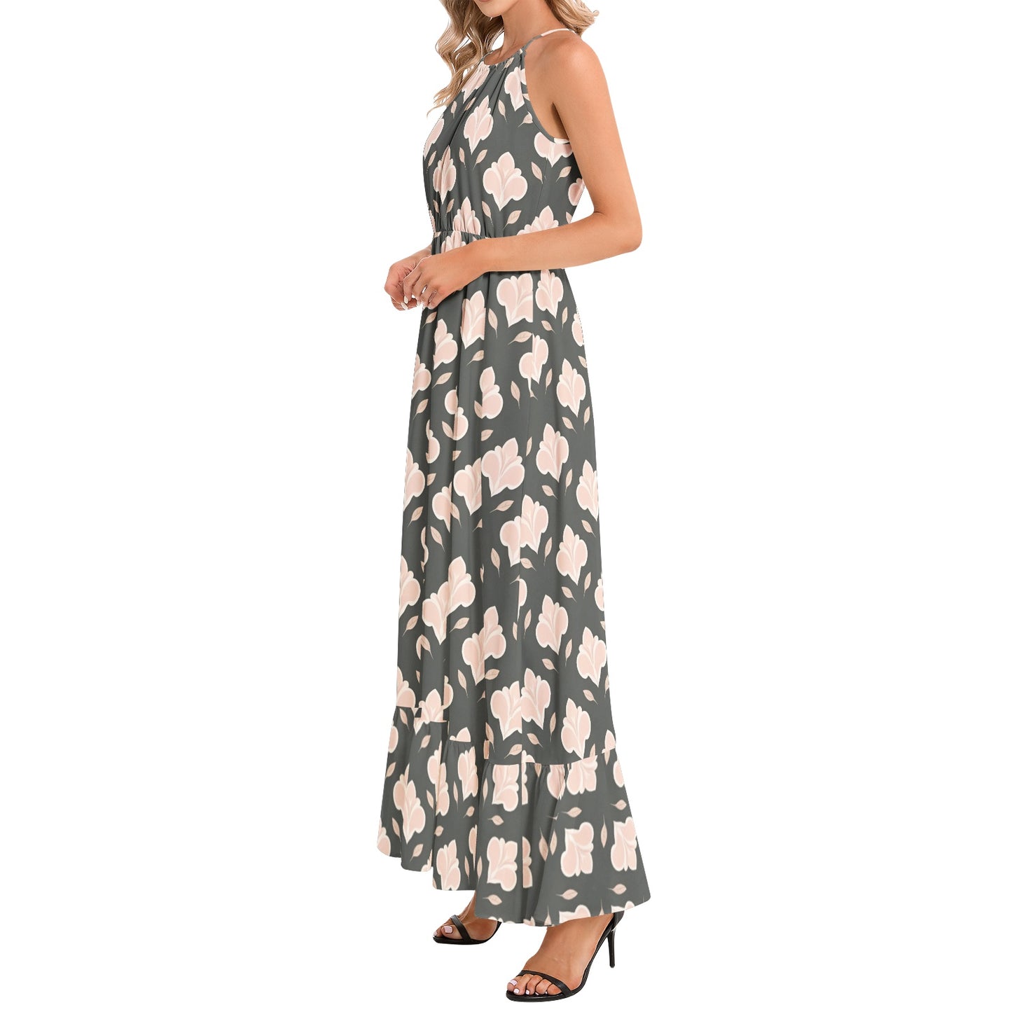 Ruffle Hem Halter Neck Maxi Dress