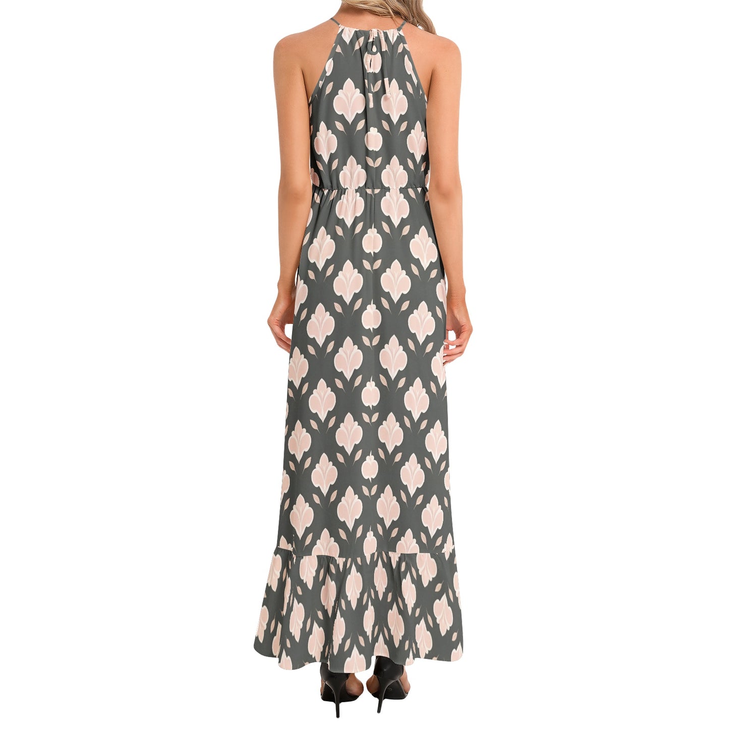 Ruffle Hem Halter Neck Maxi Dress