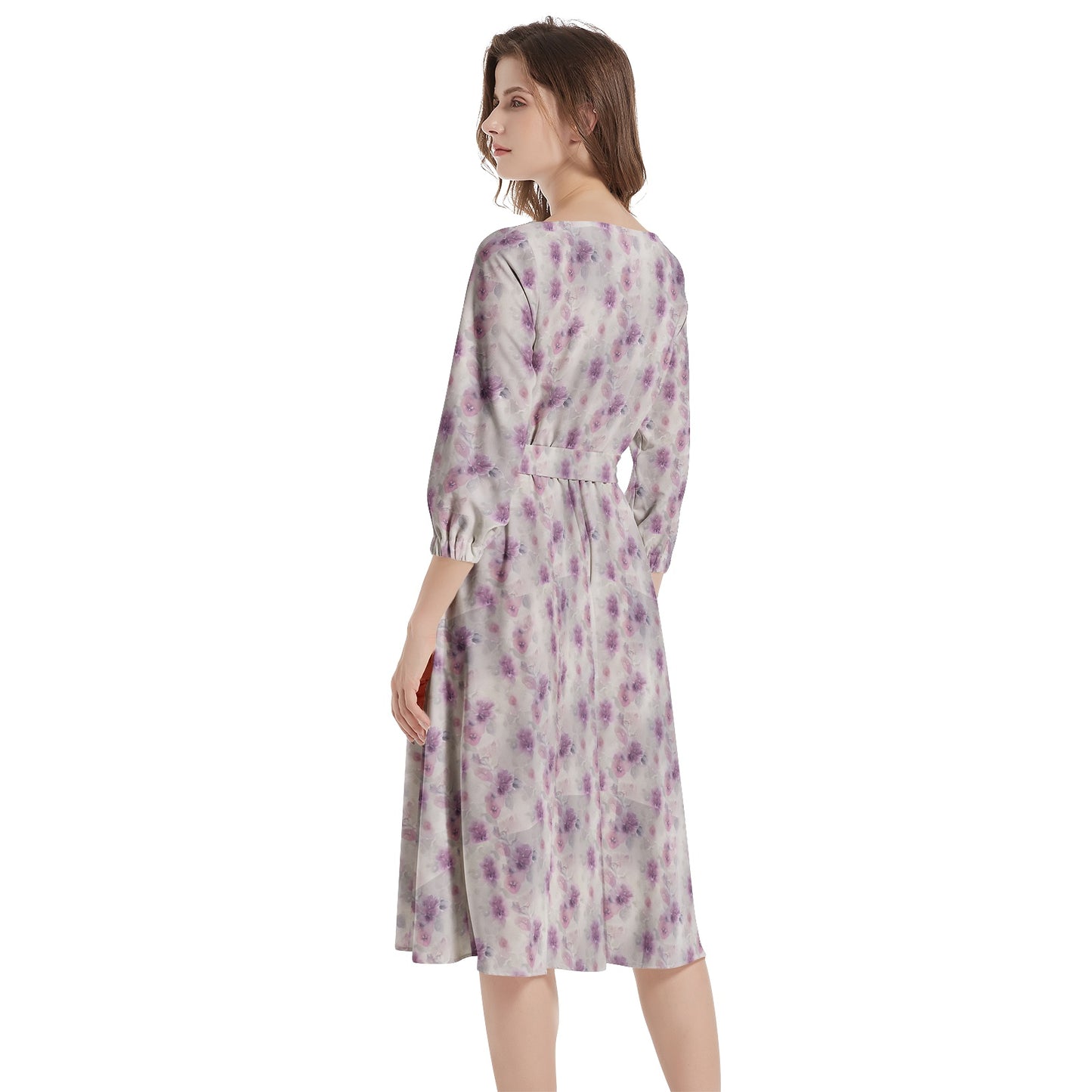 Boat Neck Belted Flared Dress