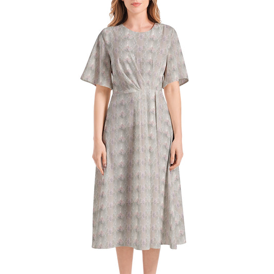 Short Sleeve Waist Folding Midi Dress