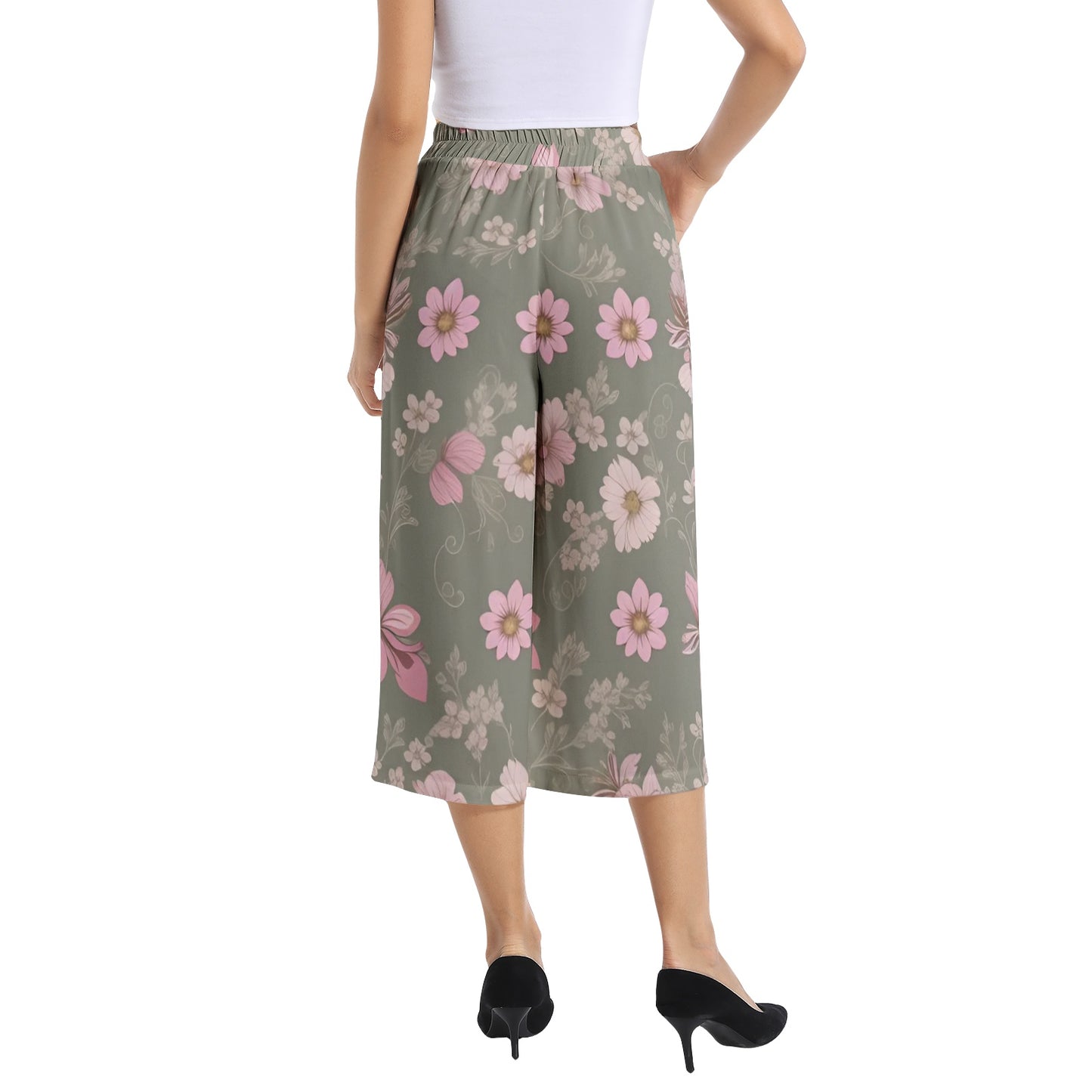 Elastic Waist Capris Wide Leg Pant