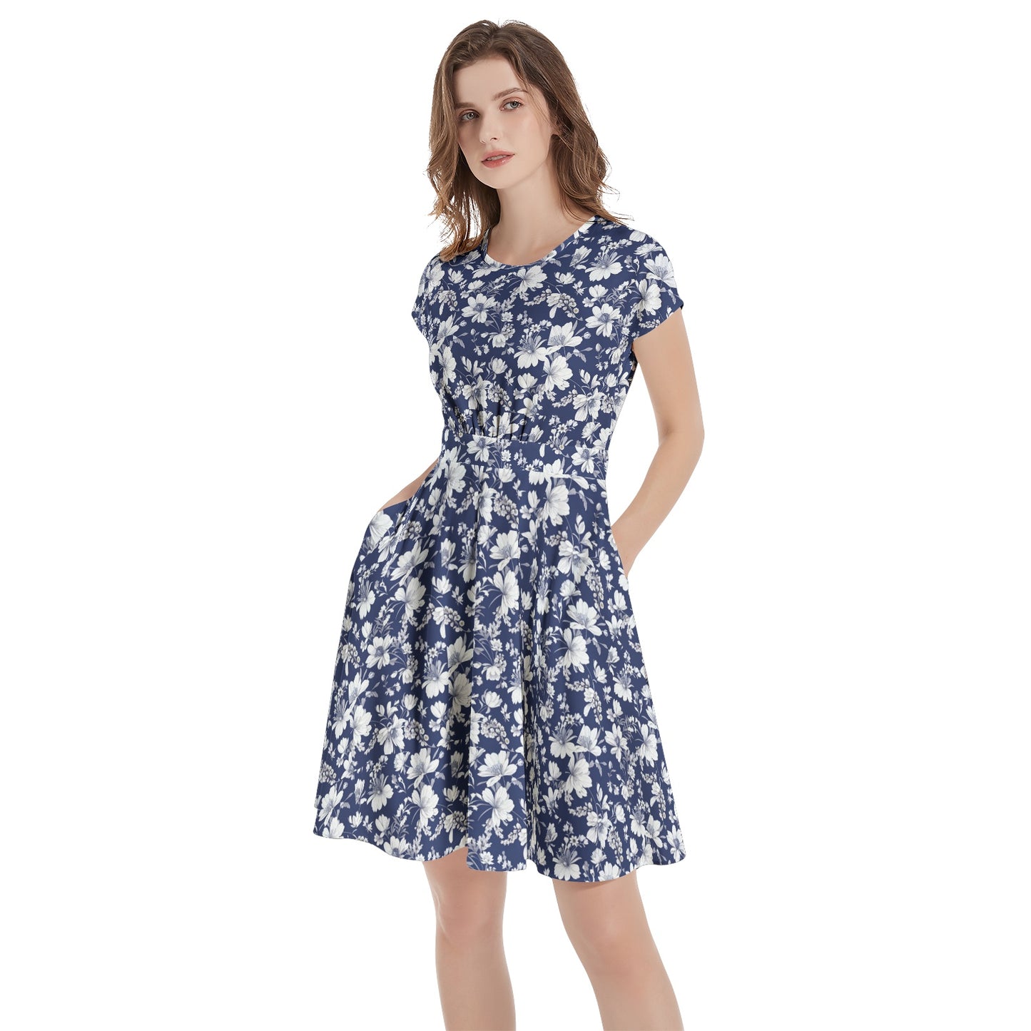 Short Sleeve  Casual A-Line Midi Dress