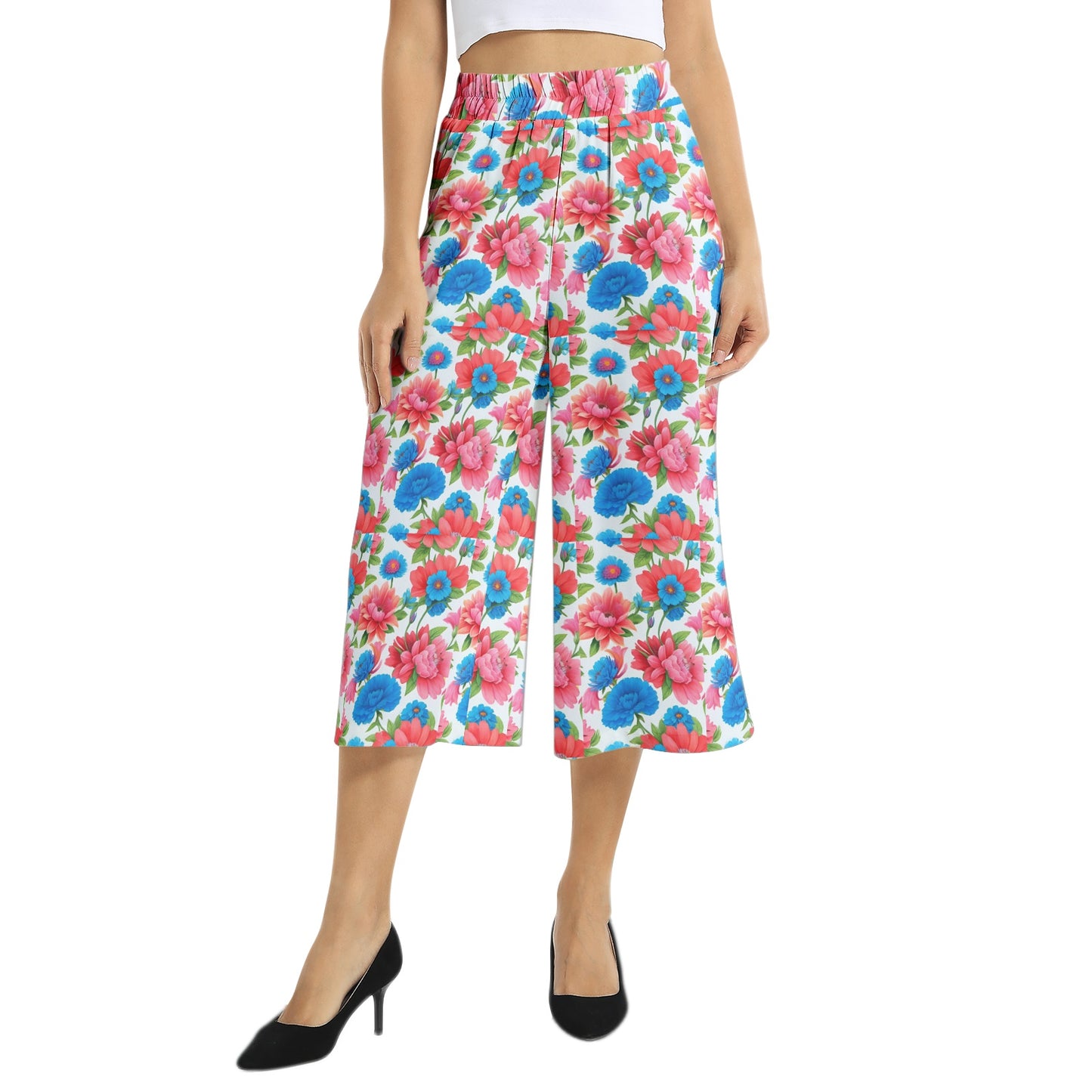 Elastic Waist Capris Wide Leg Pant