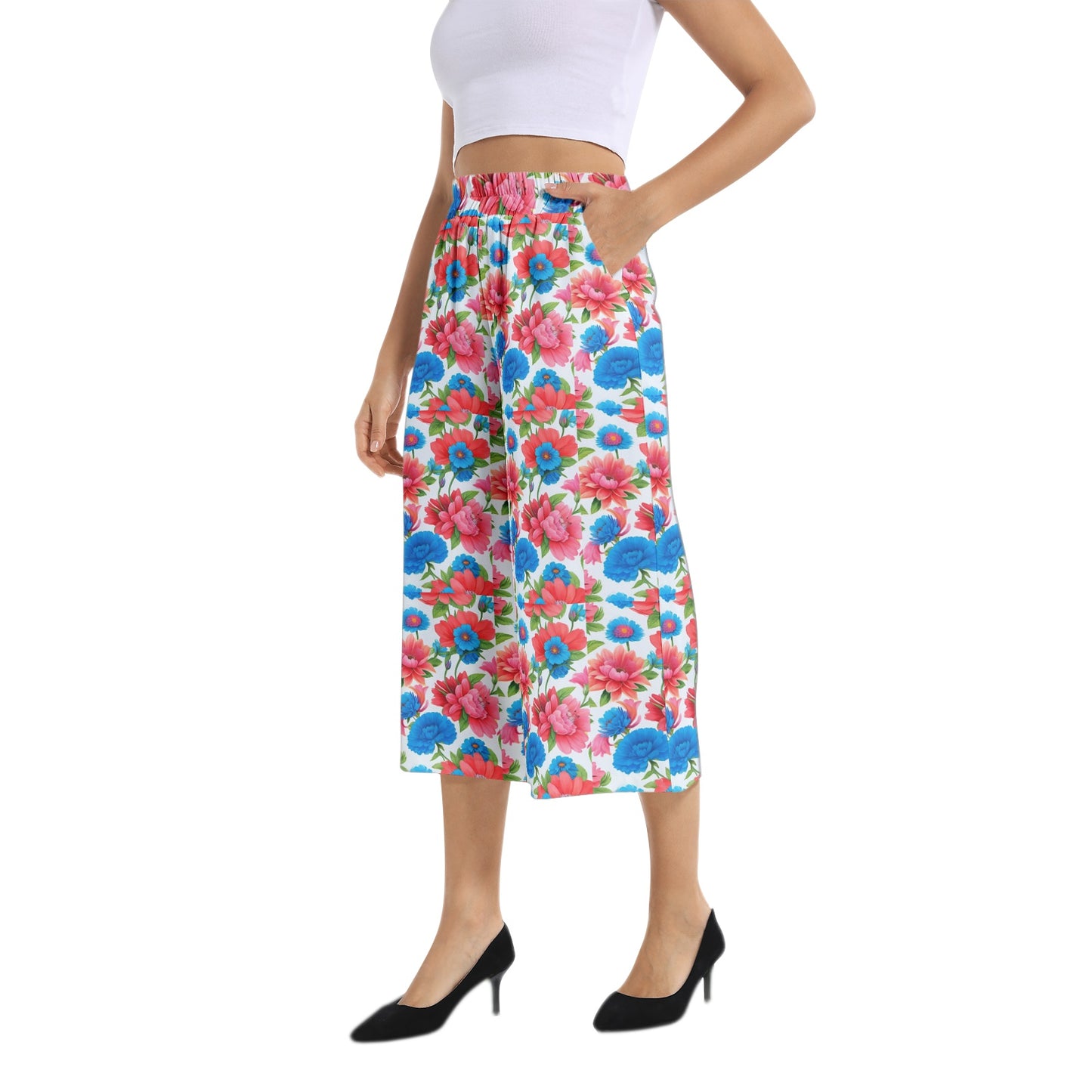 Elastic Waist Capris Wide Leg Pant