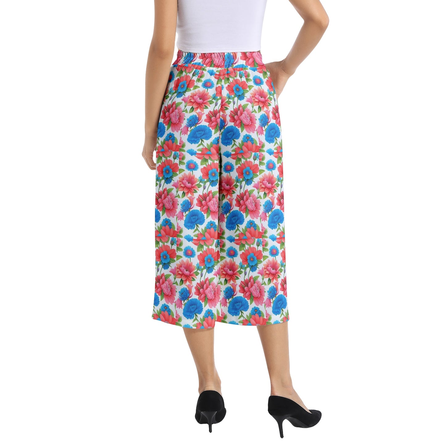 Elastic Waist Capris Wide Leg Pant