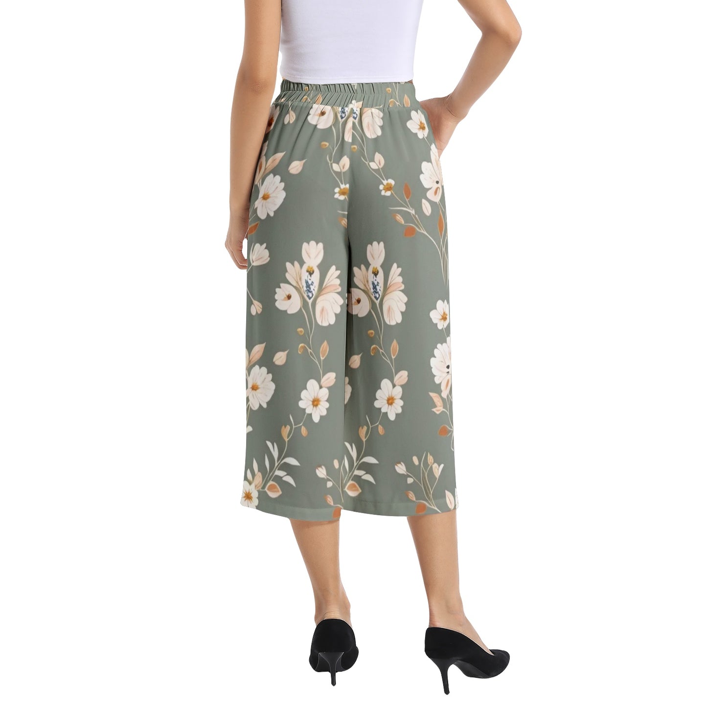 Elastic Waist Capris Wide Leg Pant