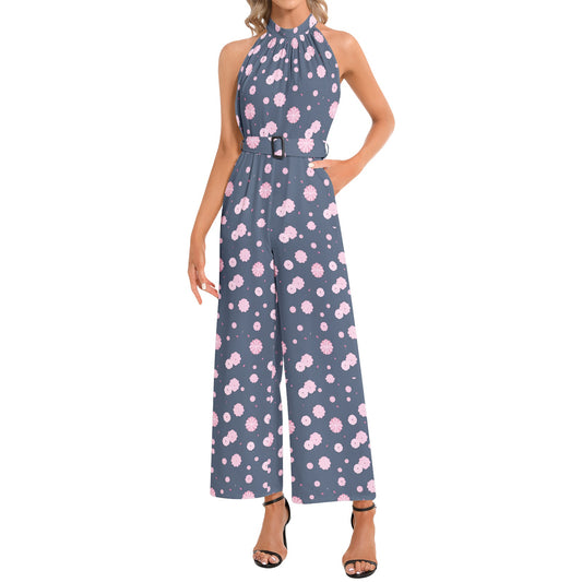 Halter Neck Buckle Belted Jumpsuit