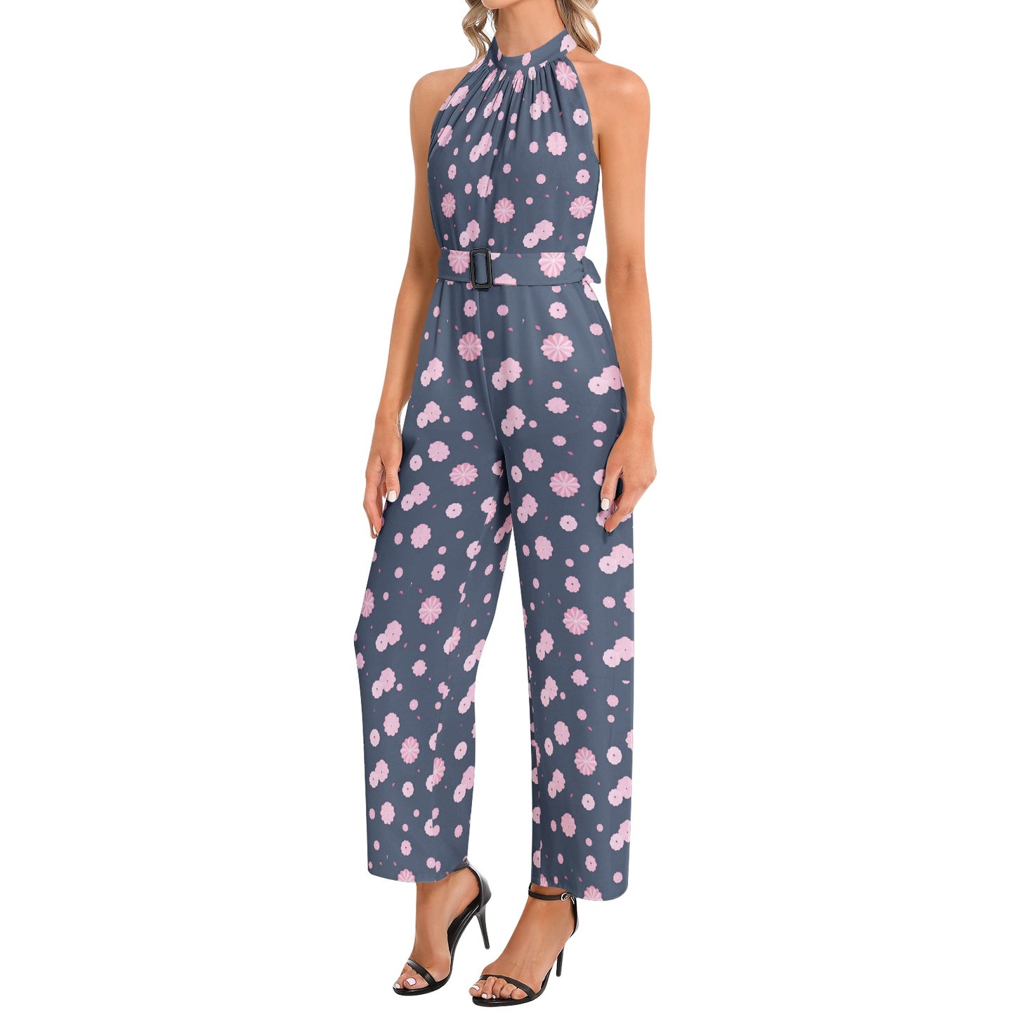 Halter Neck Buckle Belted Jumpsuit