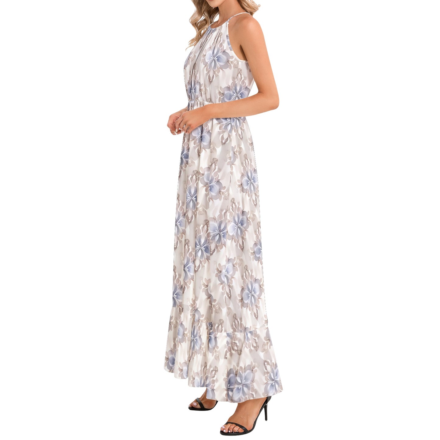 Ruffle Hem Halter Neck Maxi Dress