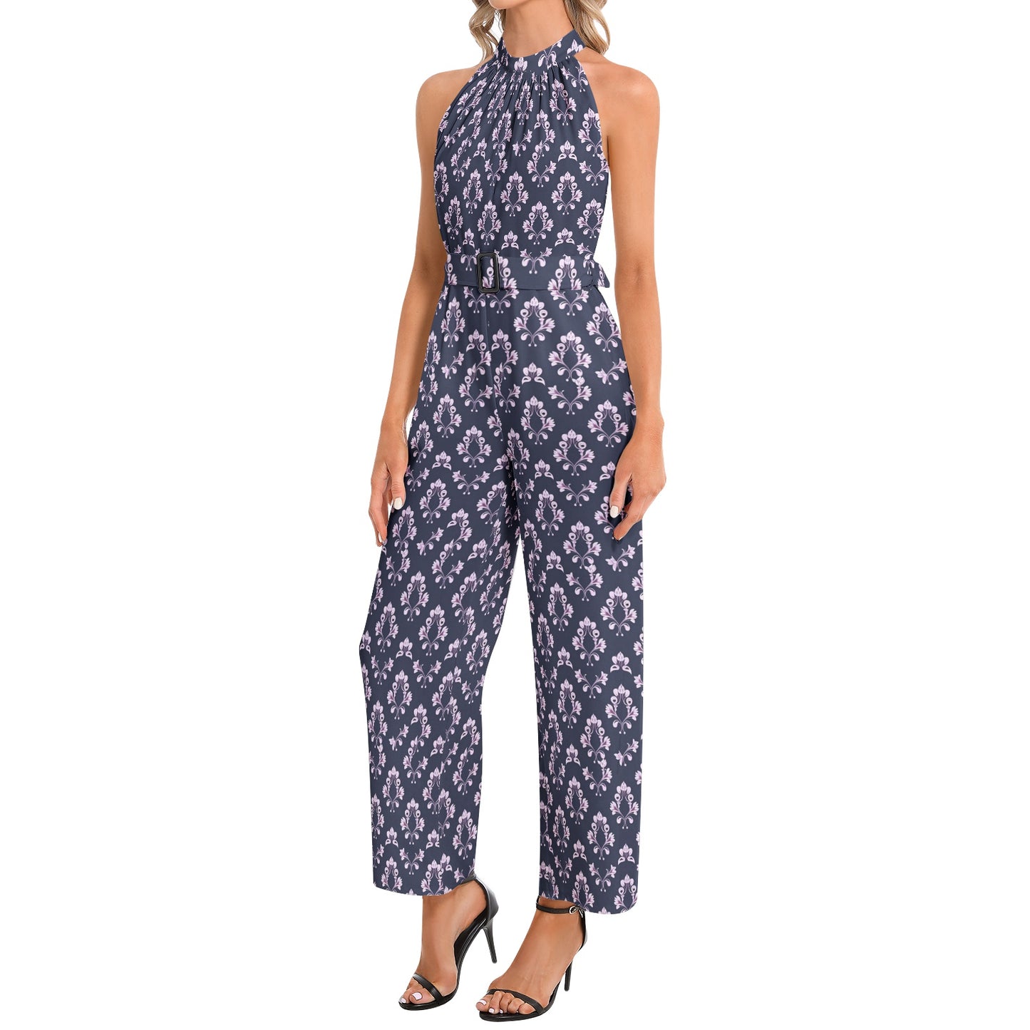 Halter Neck Buckle Belted Jumpsuit