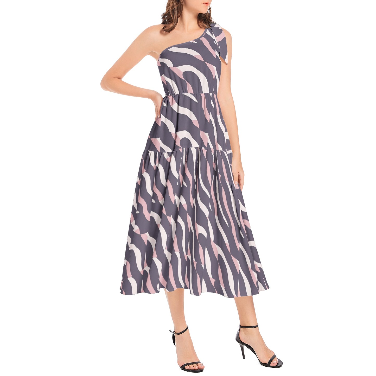 Ruffle Hem One Shoulder Midi Dress