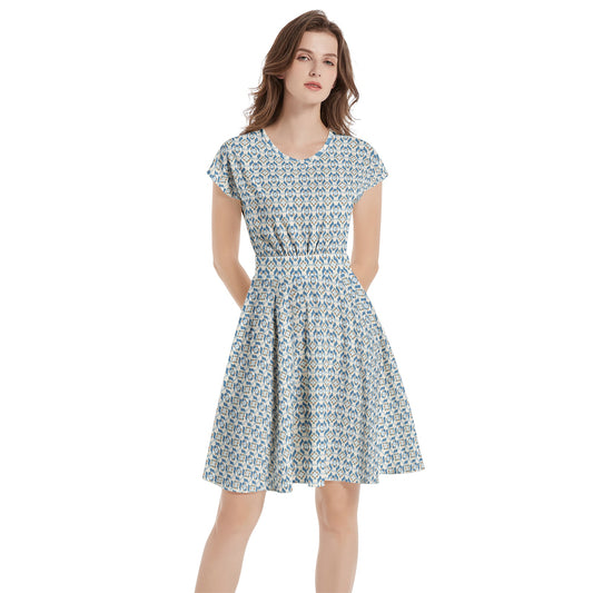 Short Sleeve  Casual A-Line Midi Dress