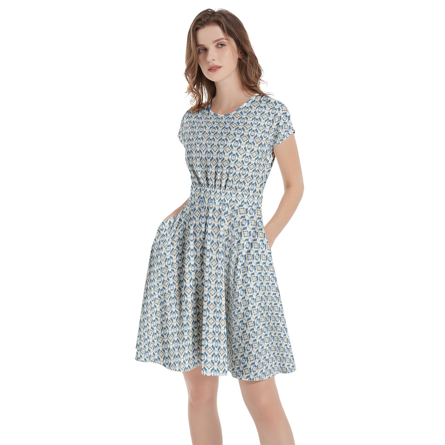 Short Sleeve  Casual A-Line Midi Dress