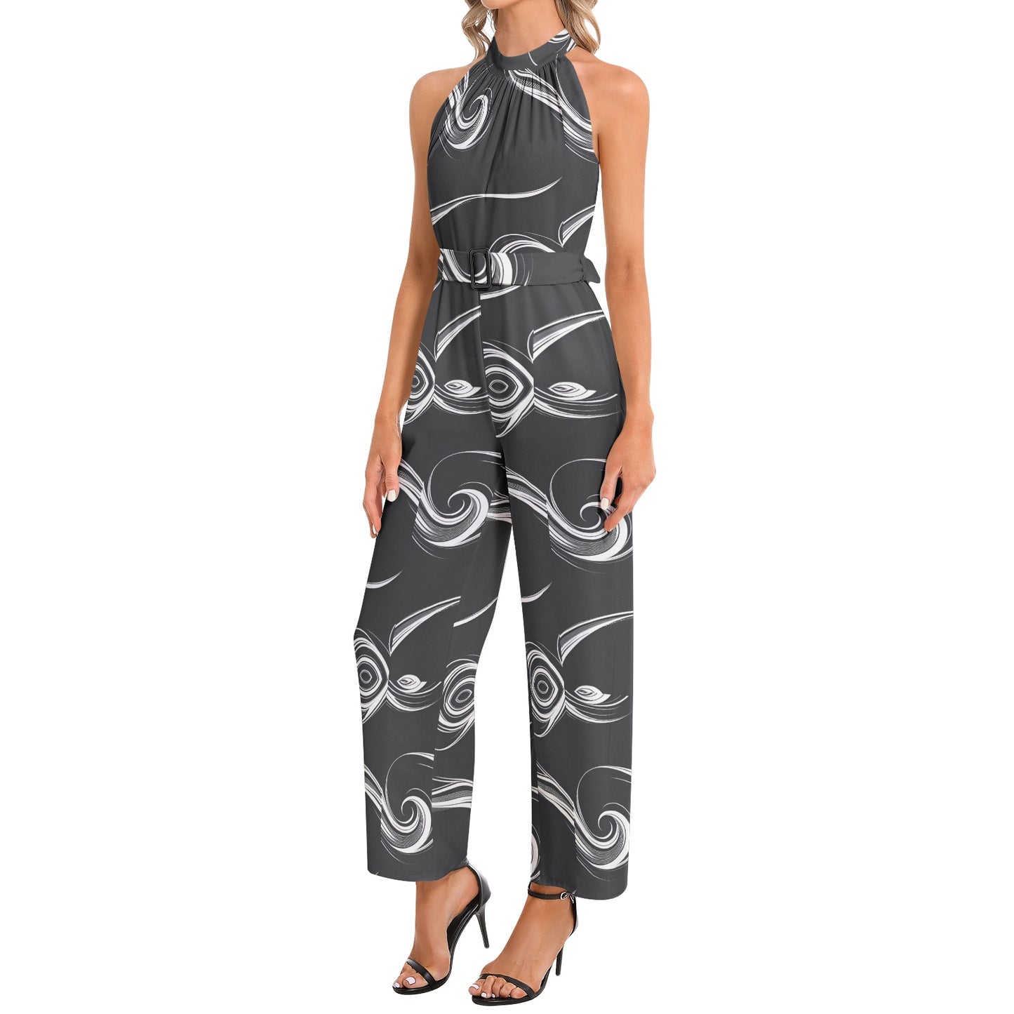 Halter Neck Buckle Belted Jumpsuit