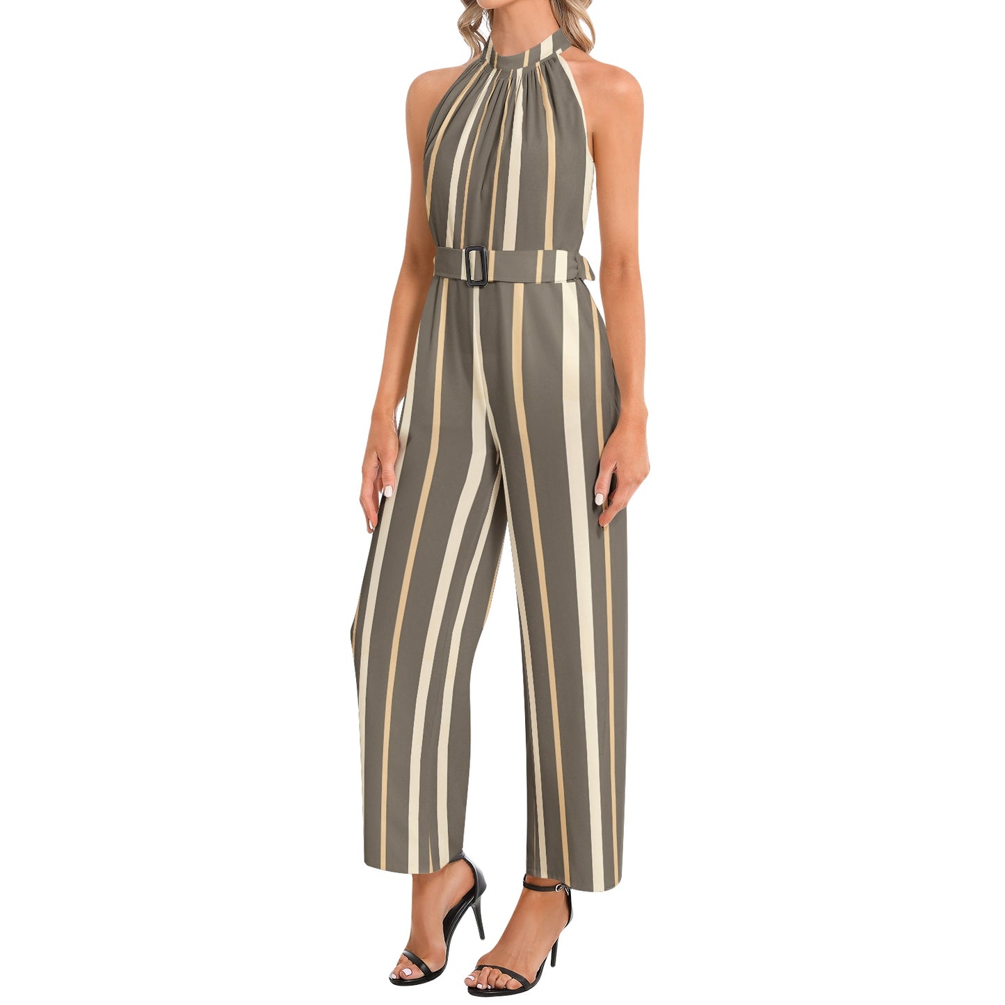 Halter Neck Buckle Belted Jumpsuit