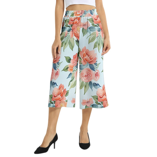 Elastic Waist Capris Wide Leg Pant