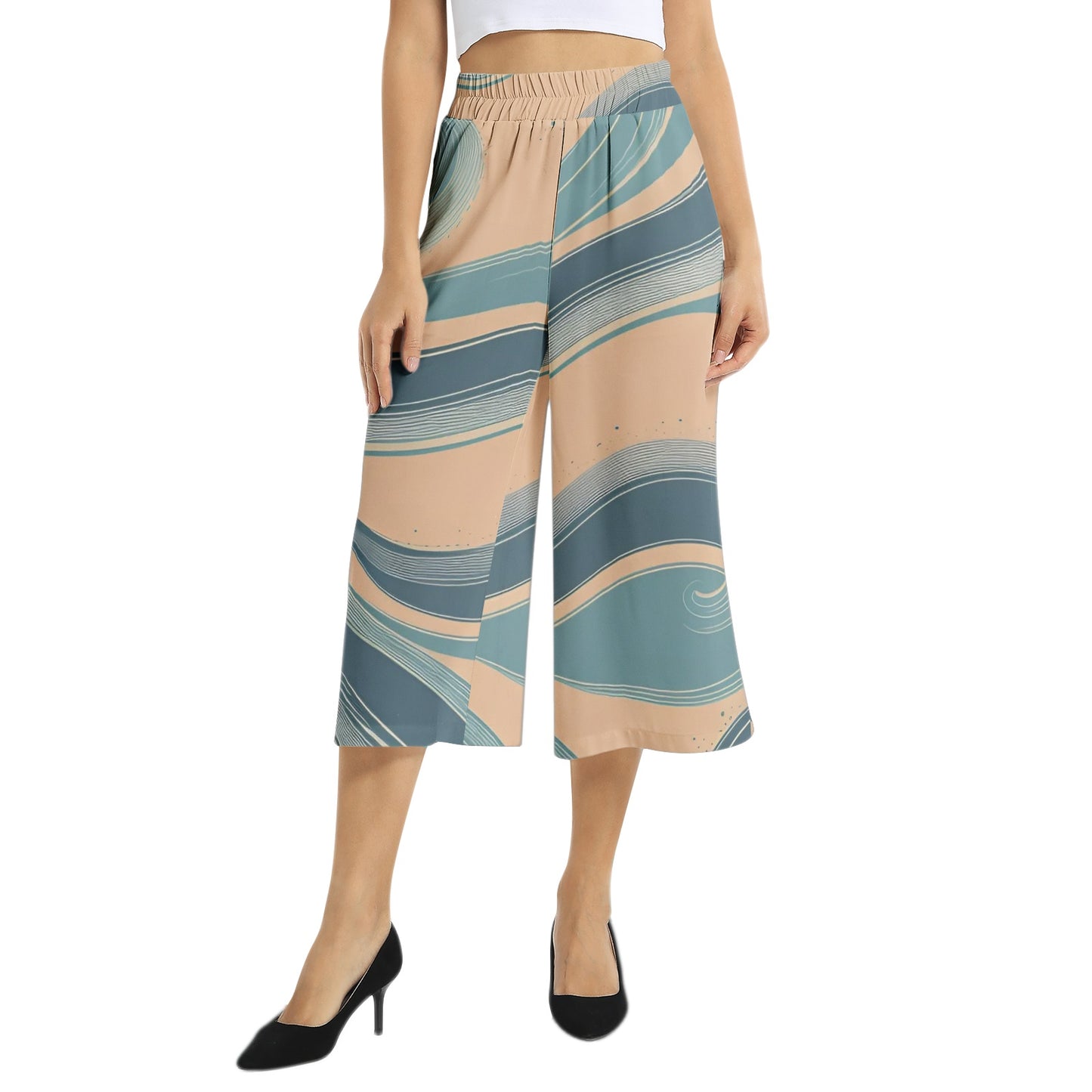 Elastic Waist Capris Wide Leg Pant