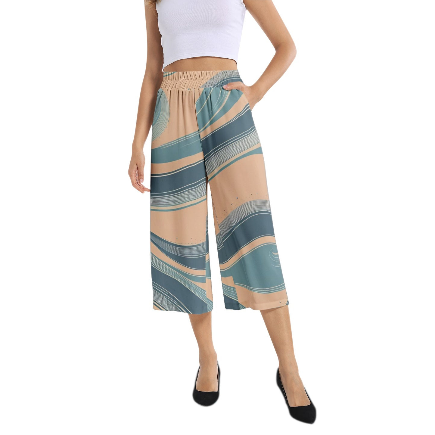 Elastic Waist Capris Wide Leg Pant