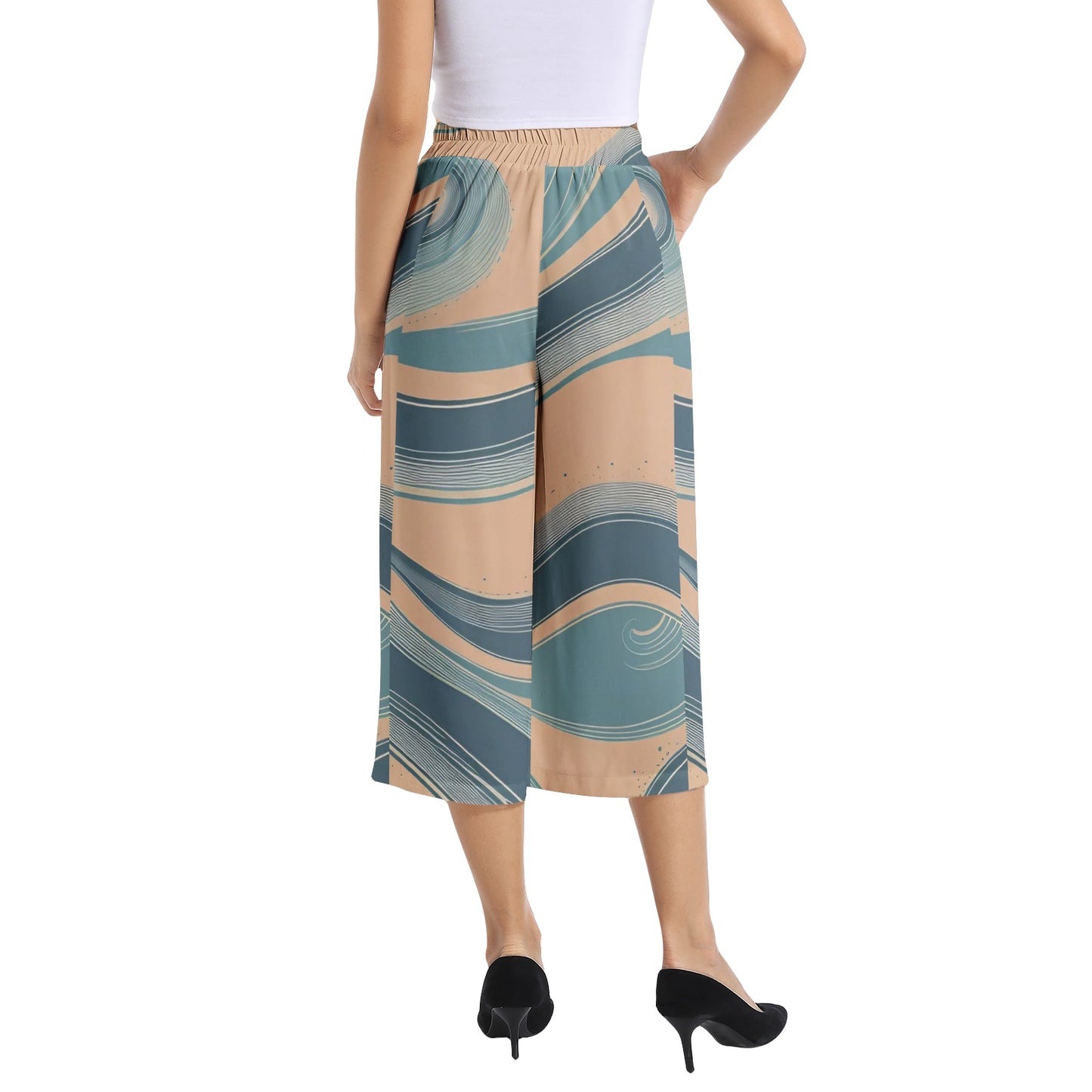 Elastic Waist Capris Wide Leg Pant