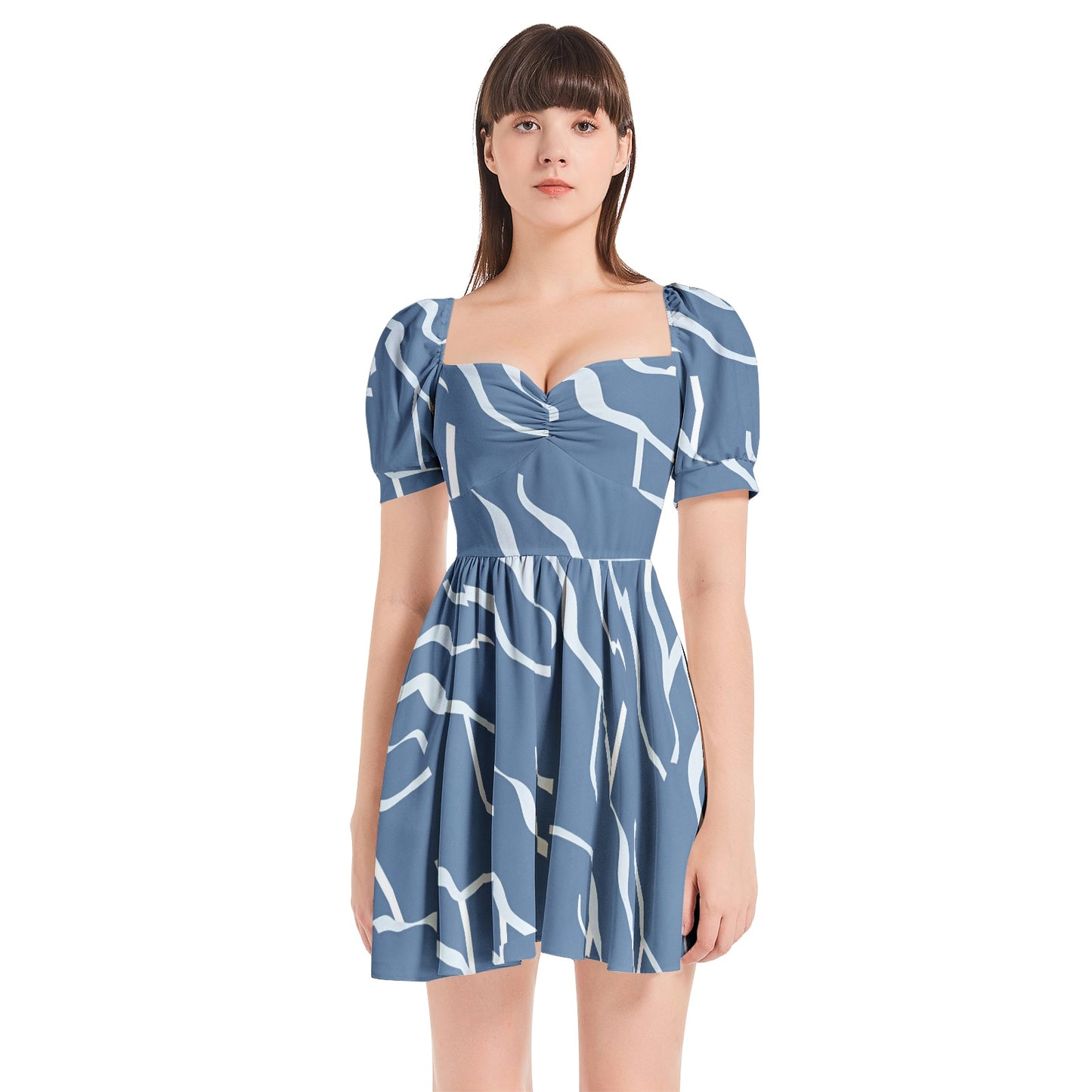 Puff Sleeve Sweetheart Neck Short Dress