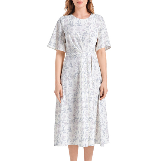 Short Sleeve Waist Folding Midi Dress