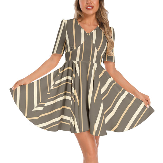 Short Sleeve Ruched Bust Flared Hem Dress