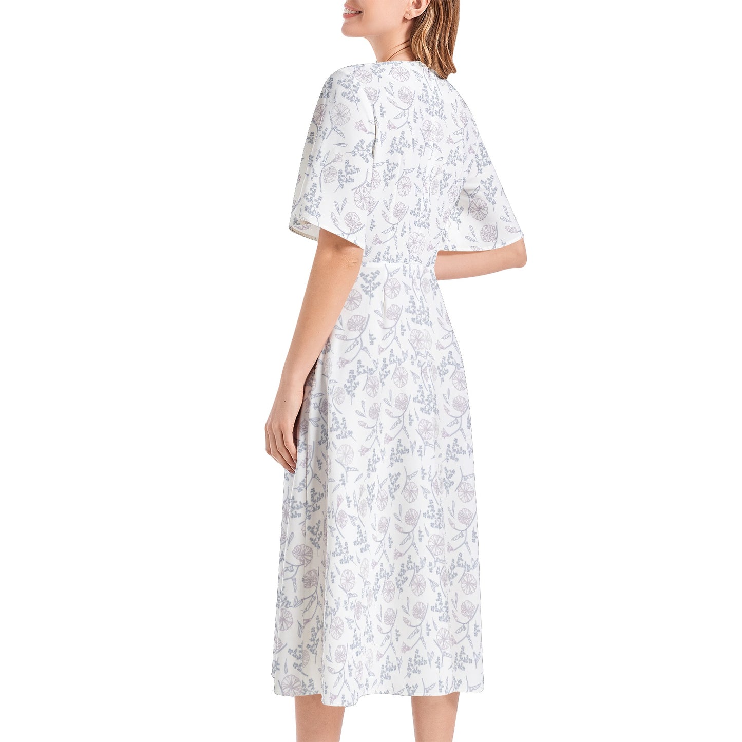 Short Sleeve Waist Folding Midi Dress