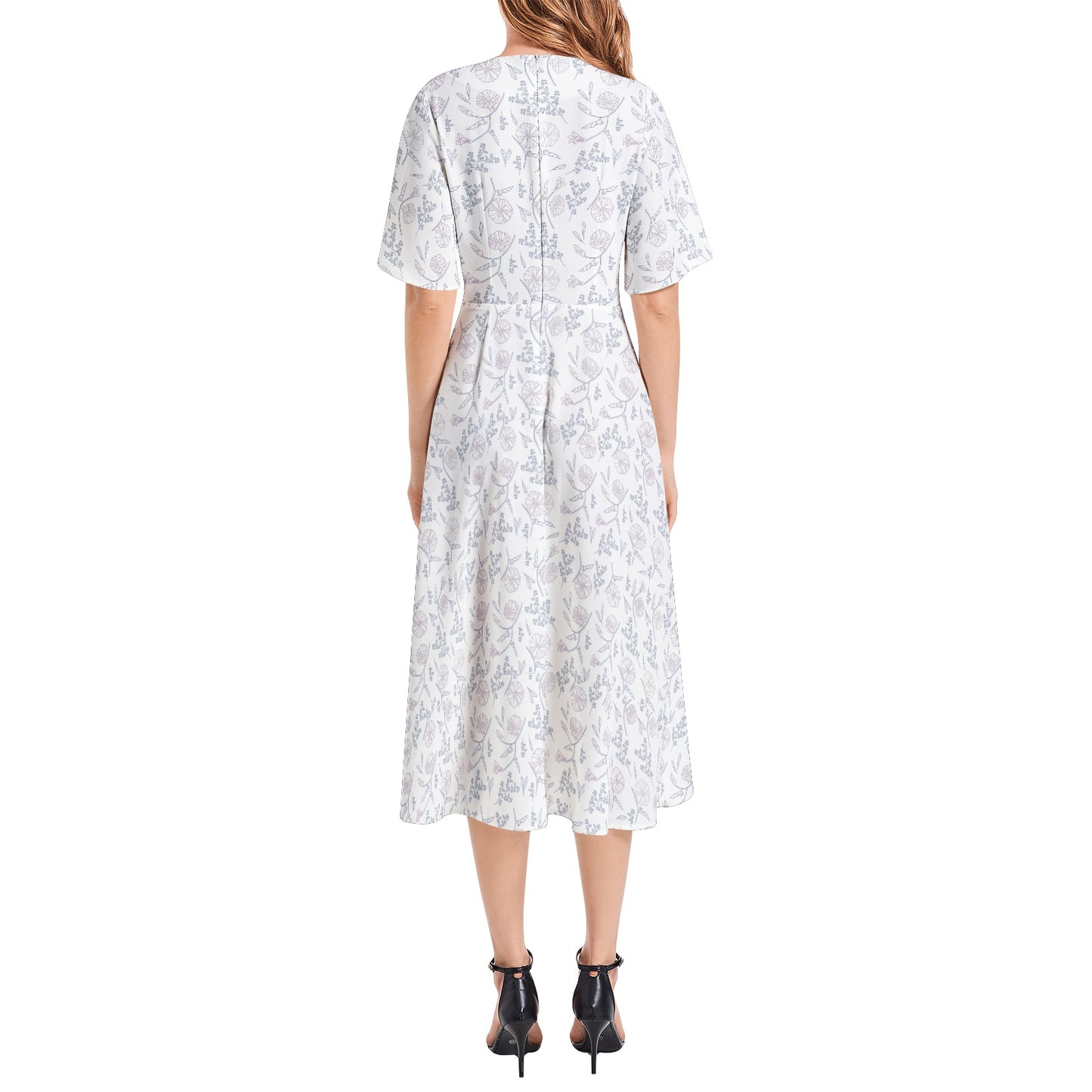 Short Sleeve Waist Folding Midi Dress