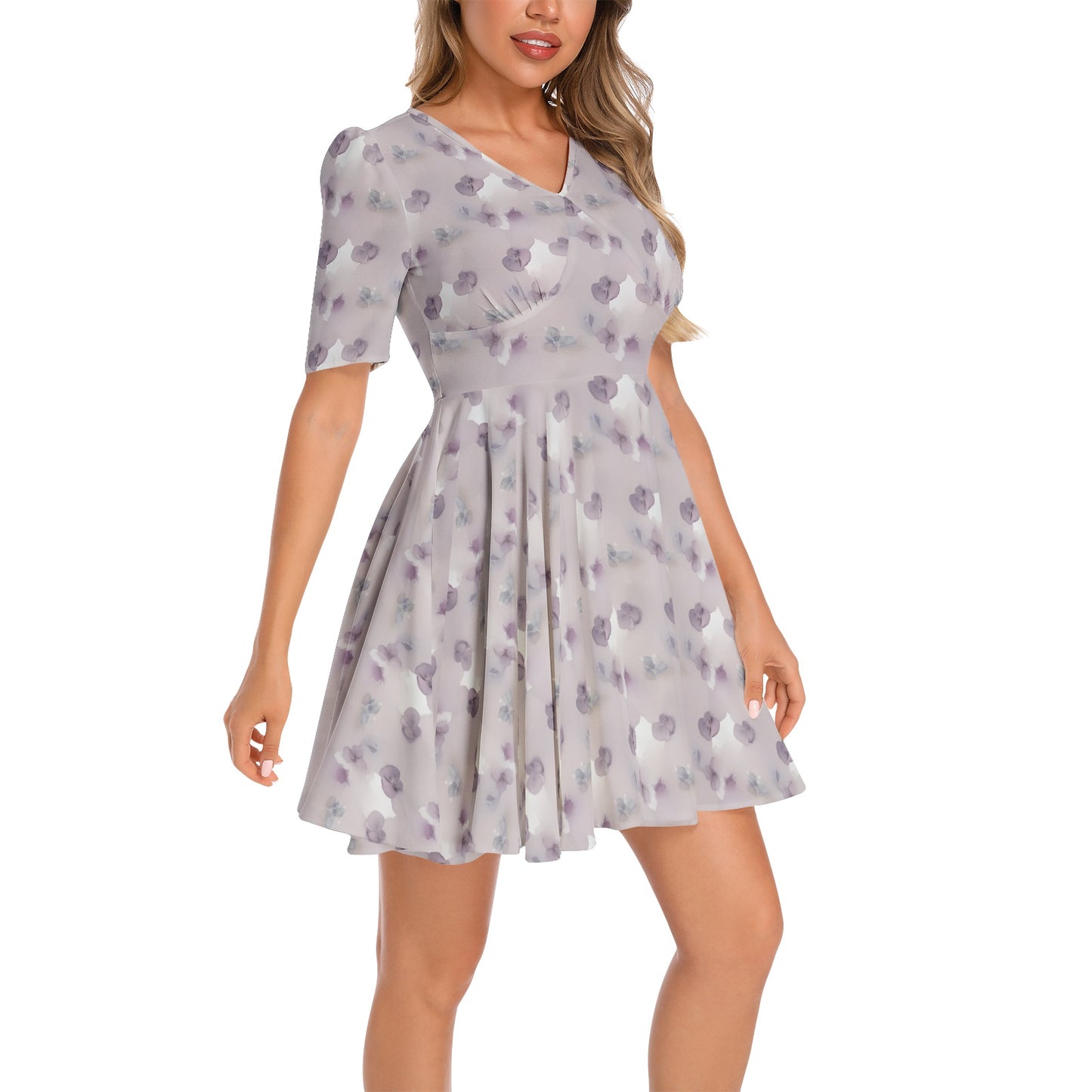 Short Sleeve Ruched Bust Flared Hem Dress