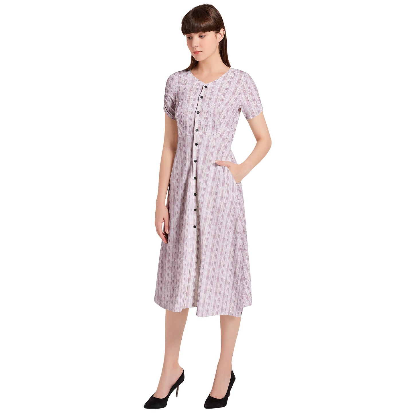 Puff Sleeve Button Through Dress