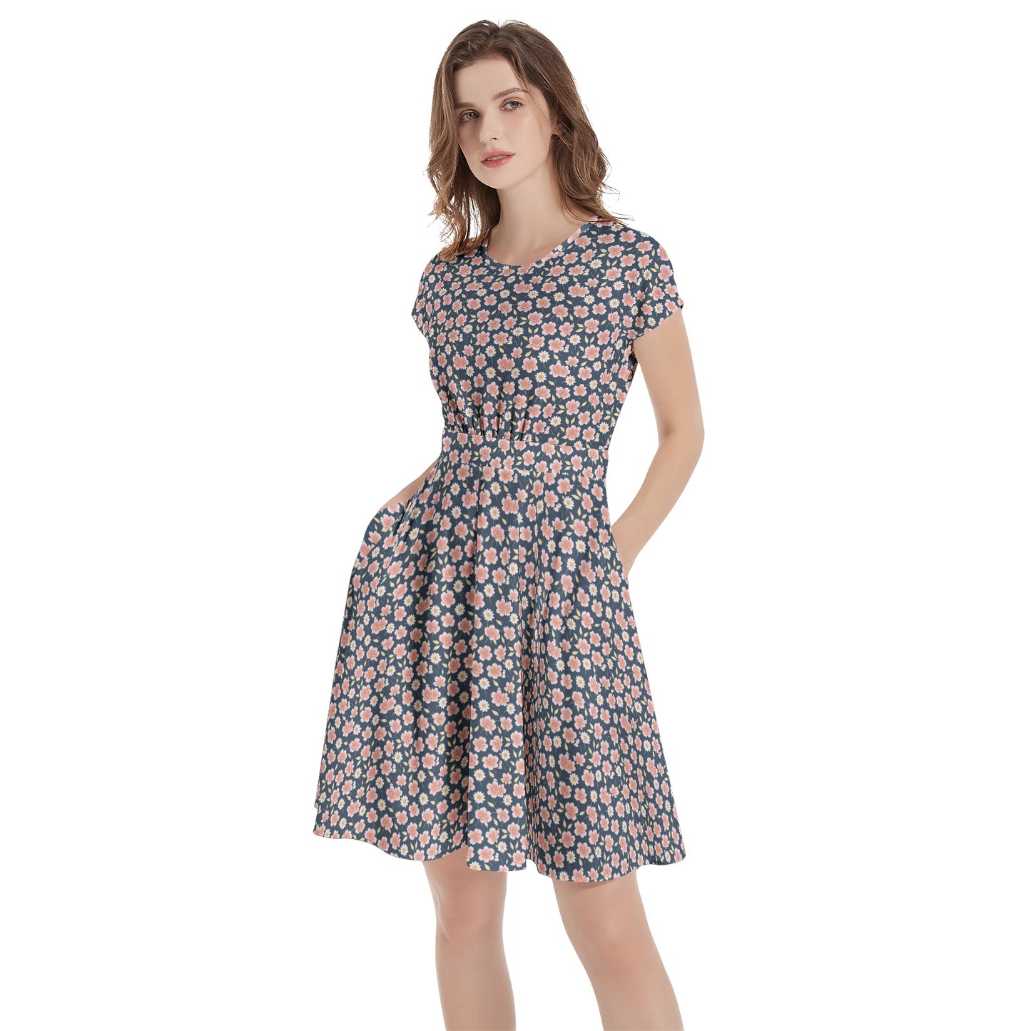 Short Sleeve  Casual A-Line Midi Dress