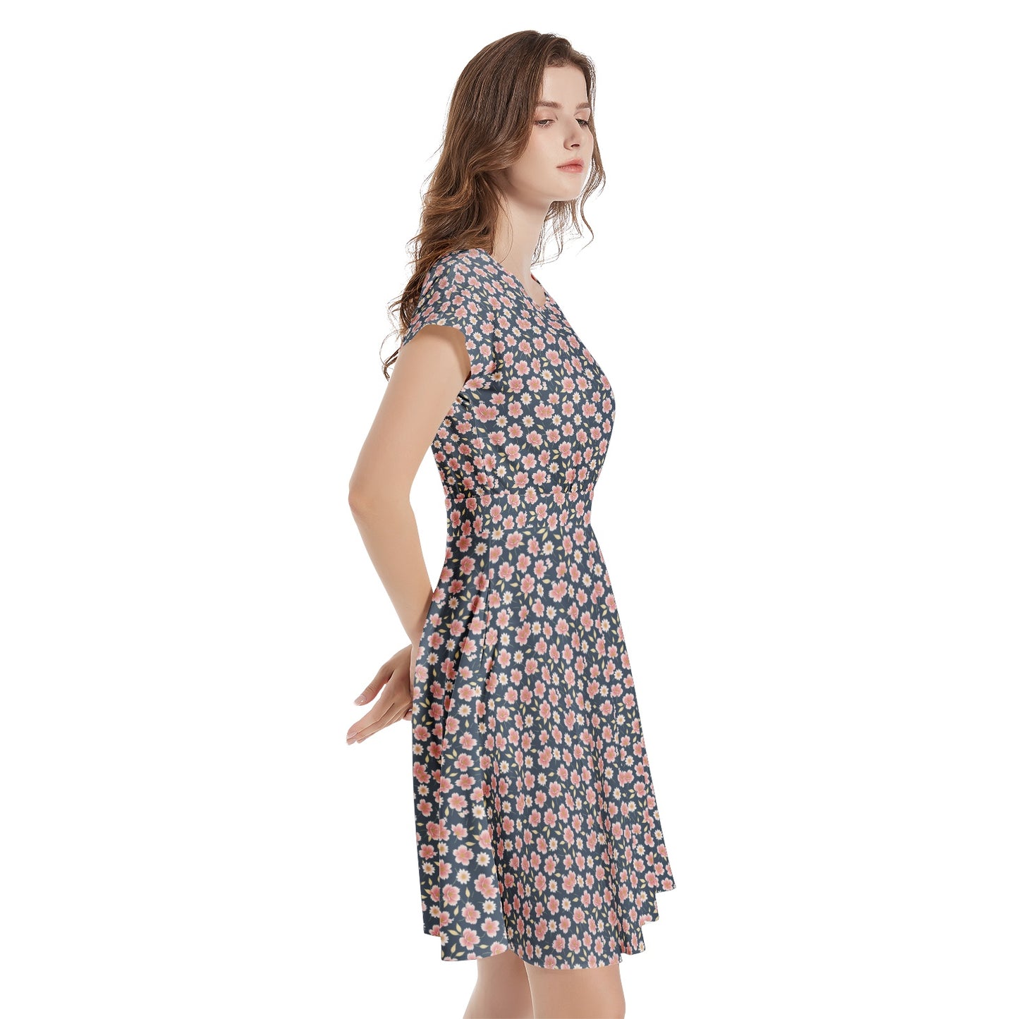 Short Sleeve  Casual A-Line Midi Dress
