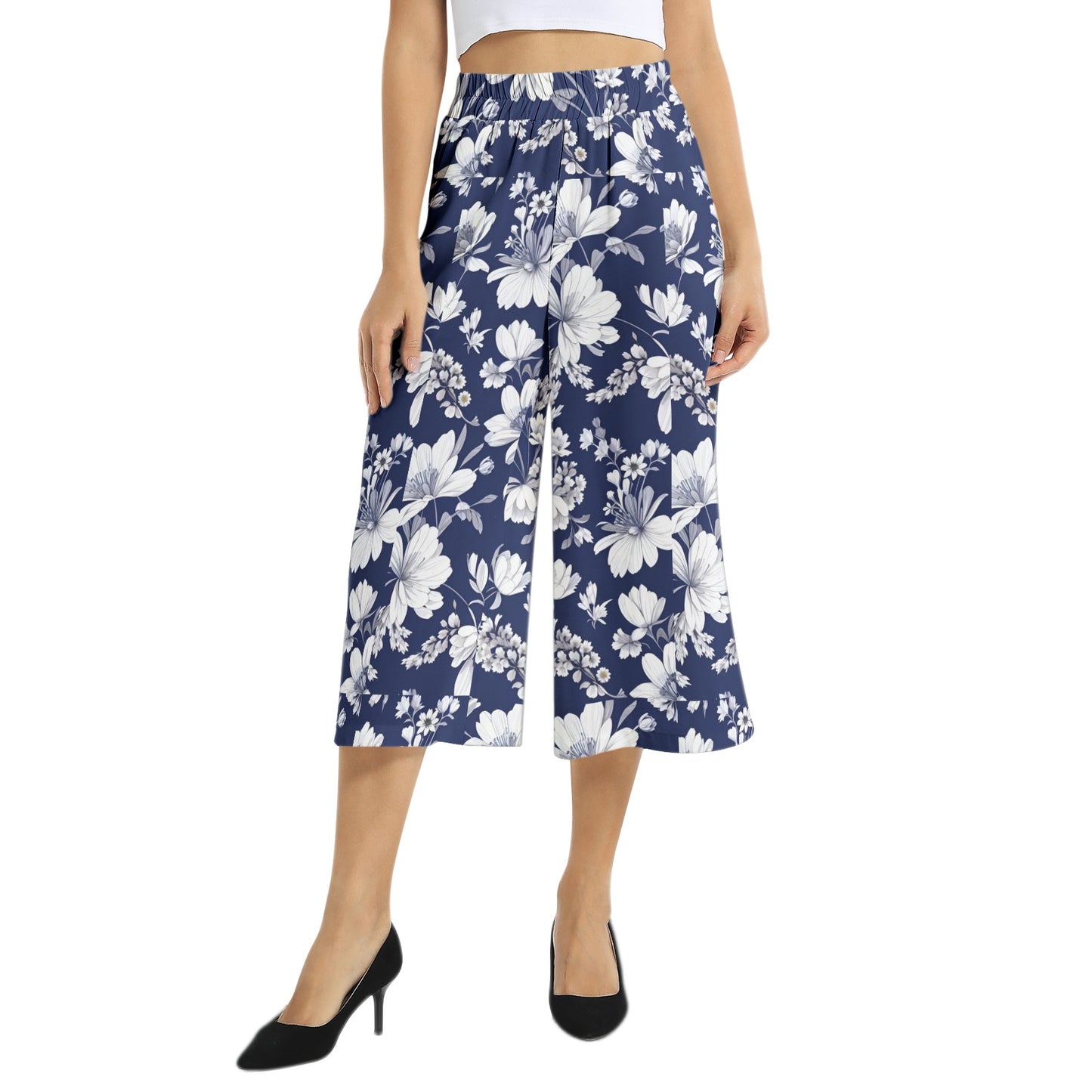 Elastic Waist Capris Wide Leg Pant