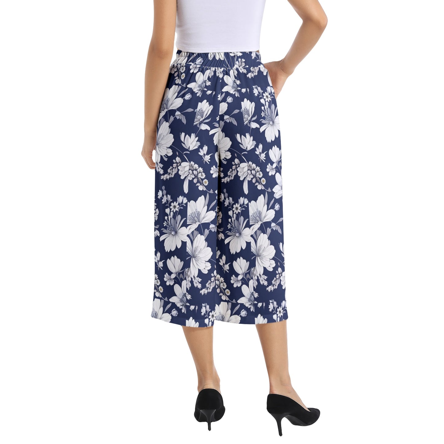 Elastic Waist Capris Wide Leg Pant