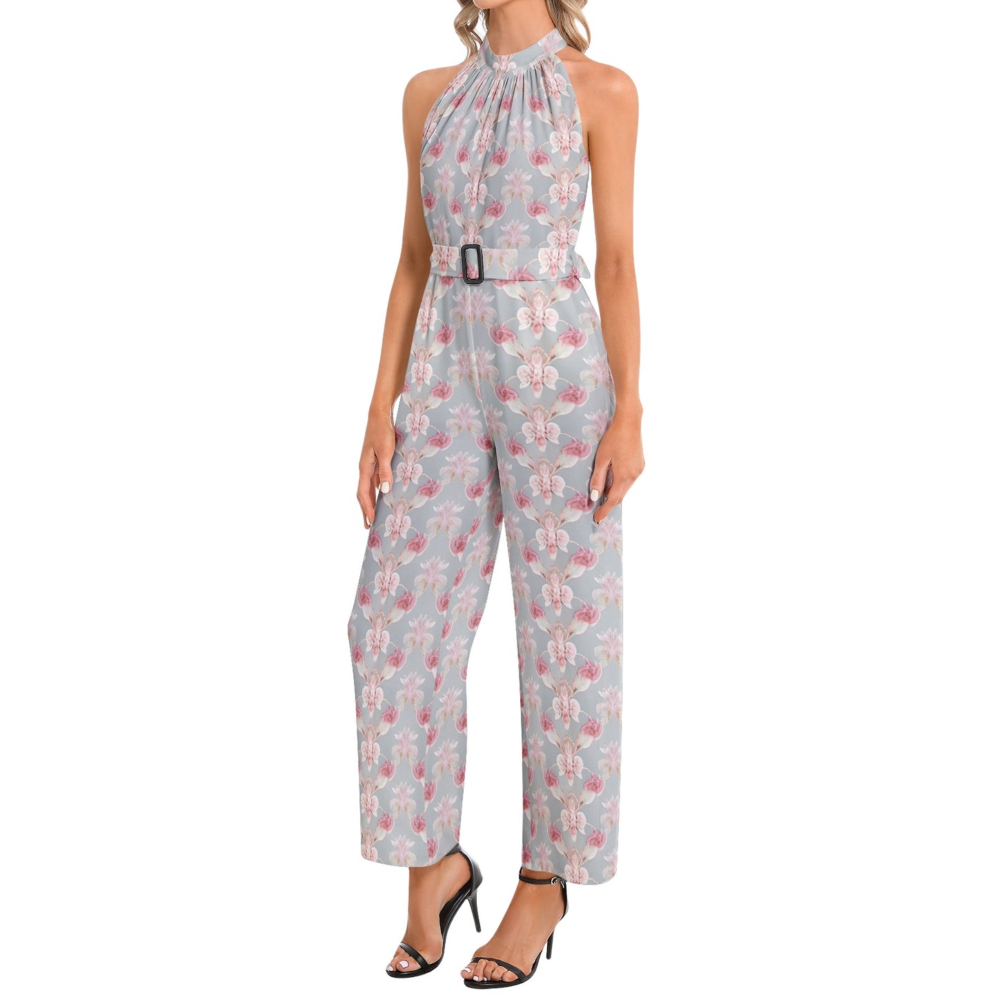 Halter Neck Buckle Belted Jumpsuit