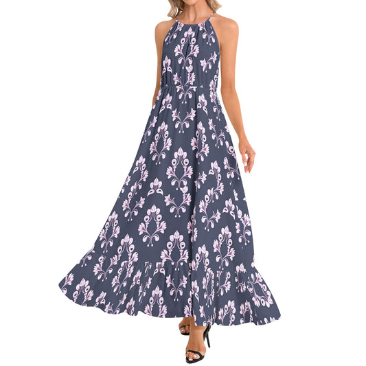 Ruffle Hem Halter Neck Maxi Dress