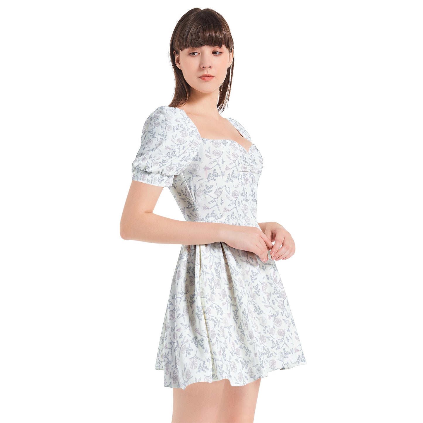 Puff Sleeve Sweetheart Neck Short Dress